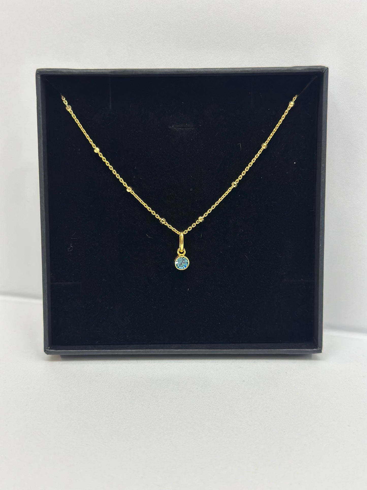 March Birthstone Gold Plated Necklace - Aquamarine - Beautiful Keepsakes