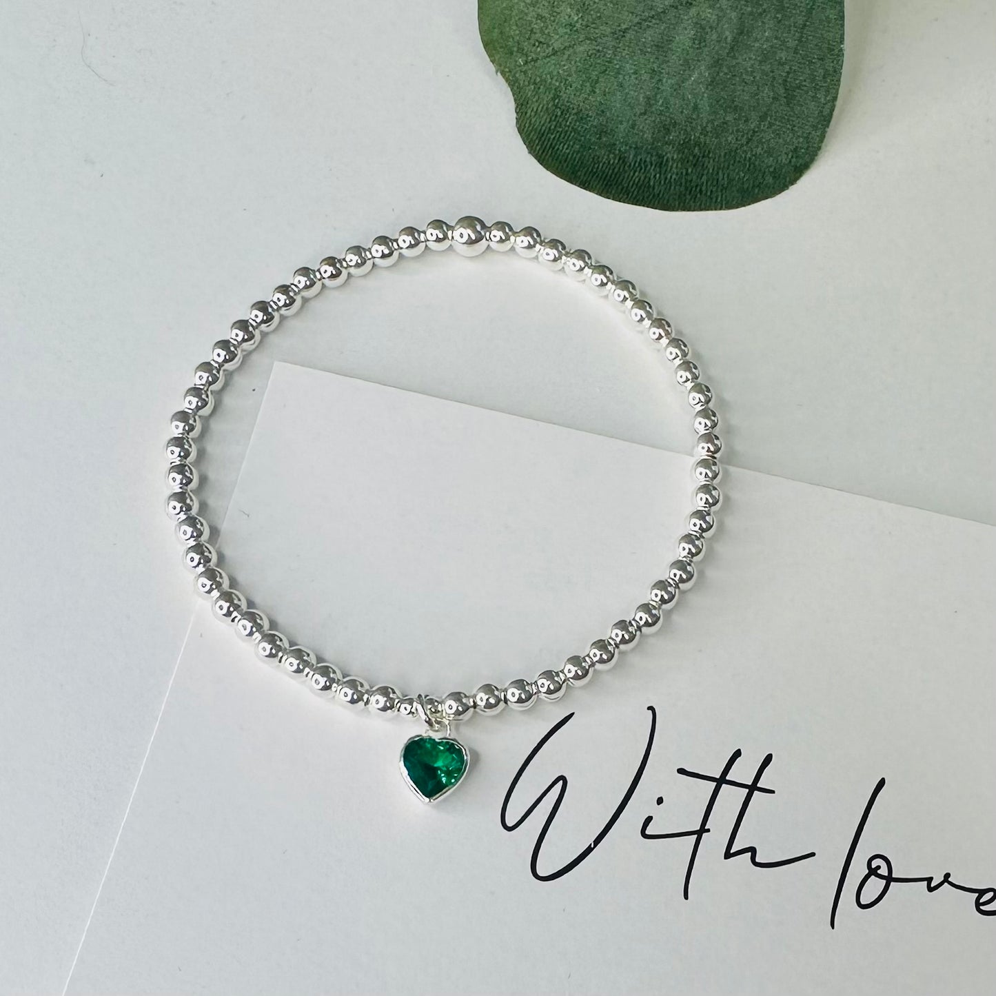Sterling Silver Heart Birthstone Bracelet