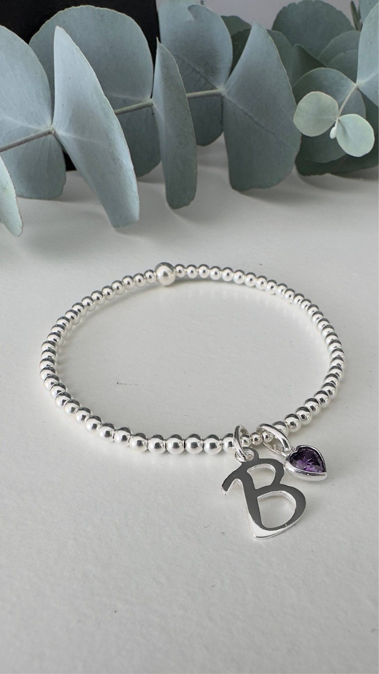 Personalised Initial Birthstone Heart Bracelet | Sterling Silver - Beautiful Keepsakes