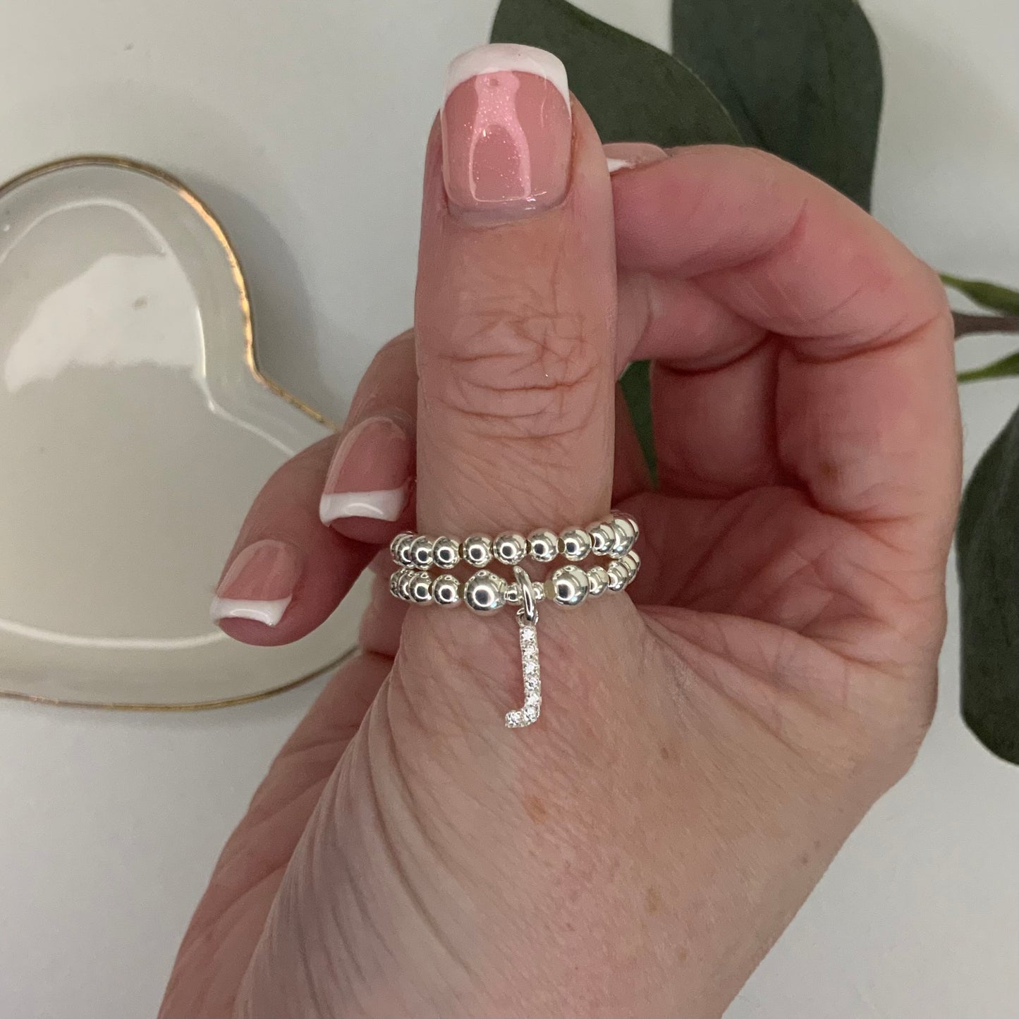 Sterling Silver Diamanté Initial Ring (3mm) - Beautiful Keepsakes