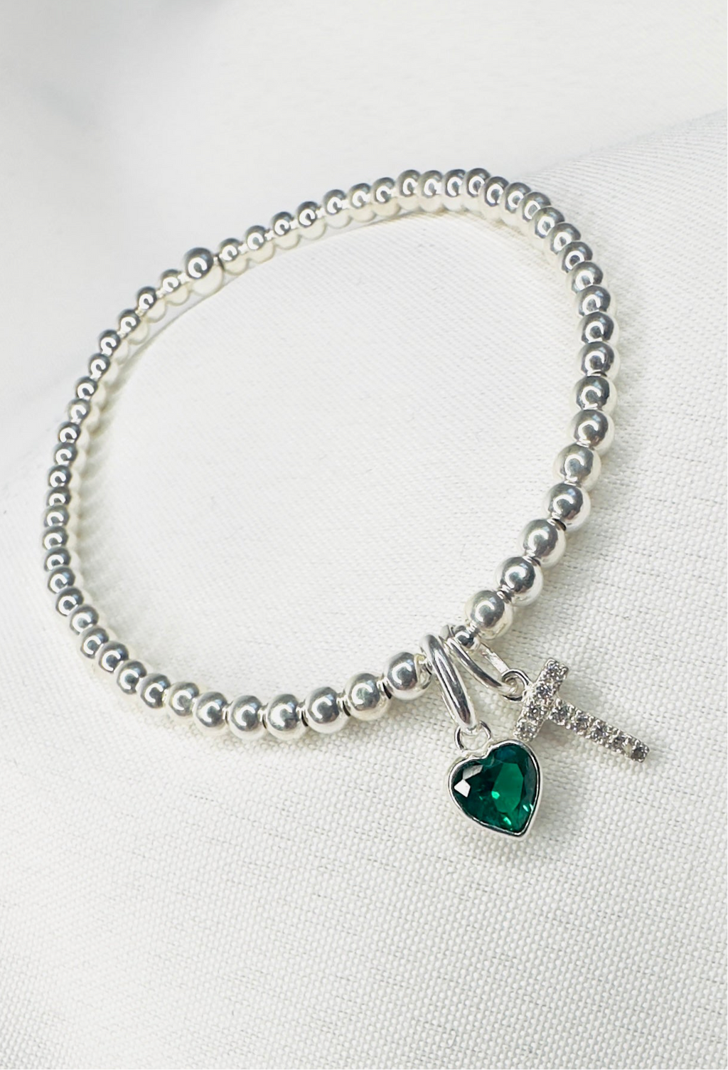 Personalised Crystal Initial Birthstone Heart Bracelet | Sterling Silver - Beautiful Keepsakes