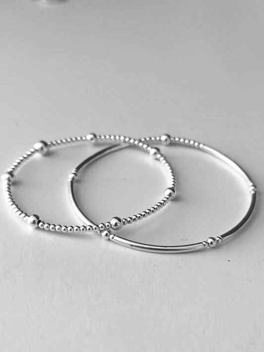 Sterling Silver Beaded & Bar Duo Bracelet Set - Beautiful Keepsakes