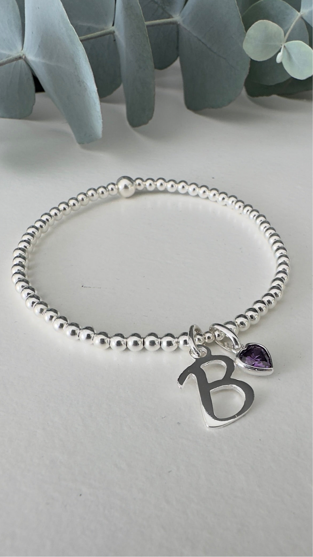 Personalised Initial Birthstone Heart Bracelet | Sterling Silver - Beautiful Keepsakes