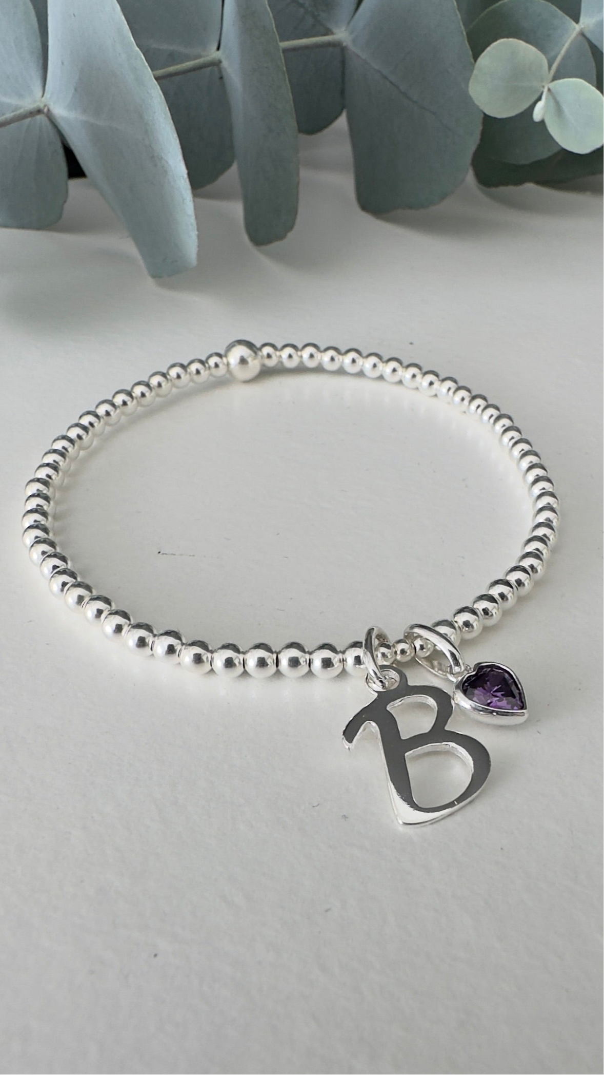 Personalised Initial Birthstone Heart Bracelet | Sterling Silver - Beautiful Keepsakes