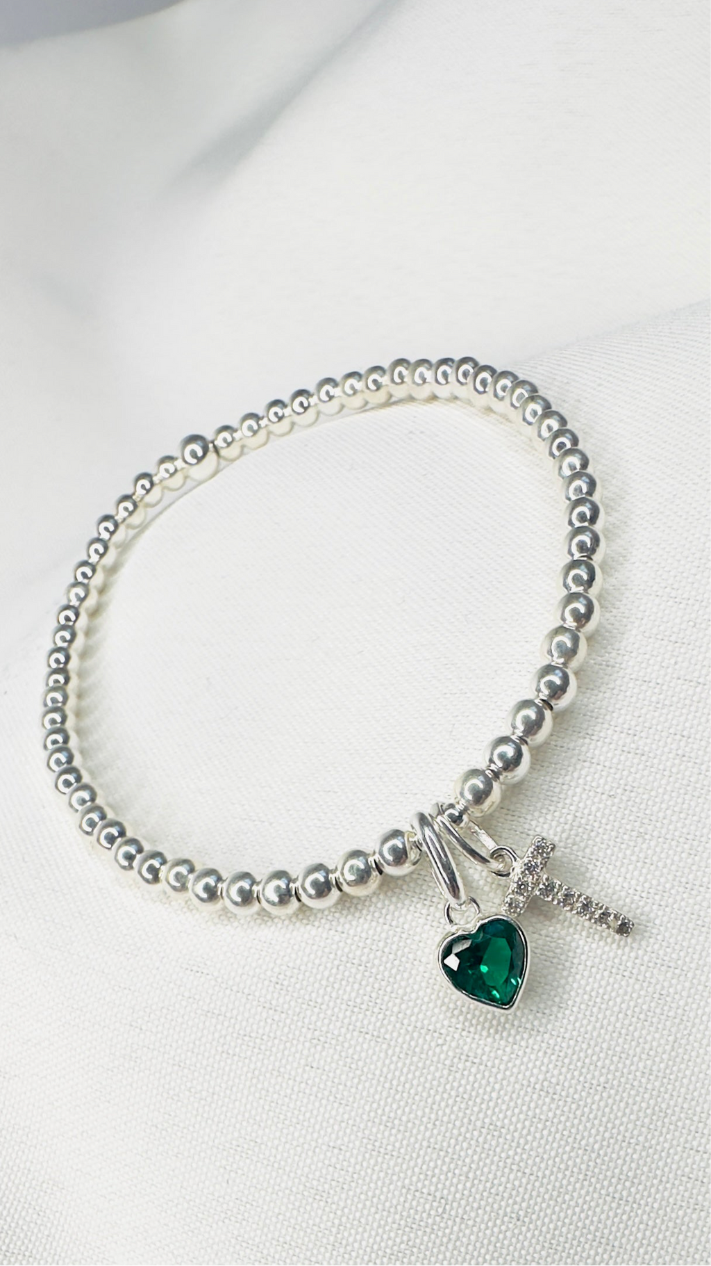 Personalised Crystal Initial Birthstone Heart Bracelet | Sterling Silver - Beautiful Keepsakes