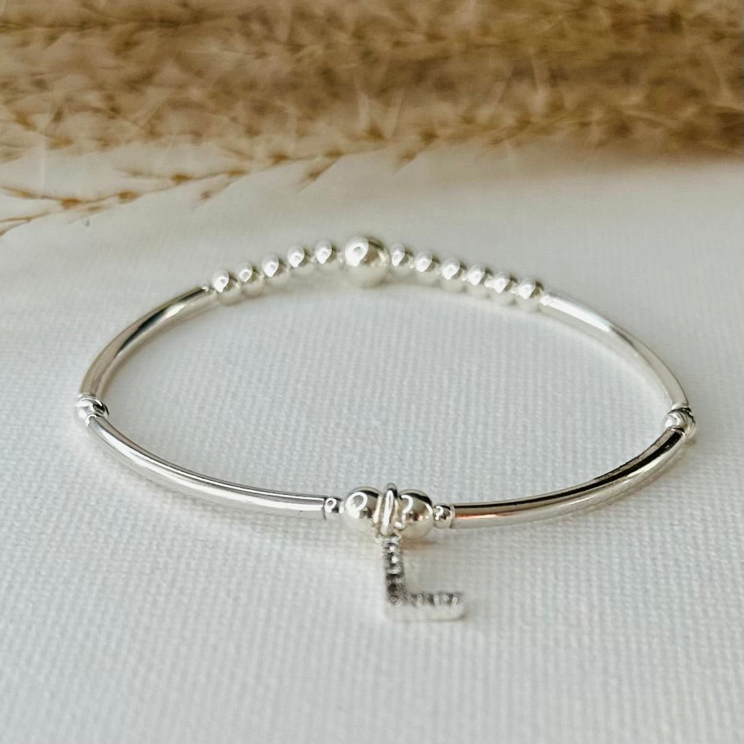 Diamanté Initial Bangle Bracelet - Beautiful Keepsakes