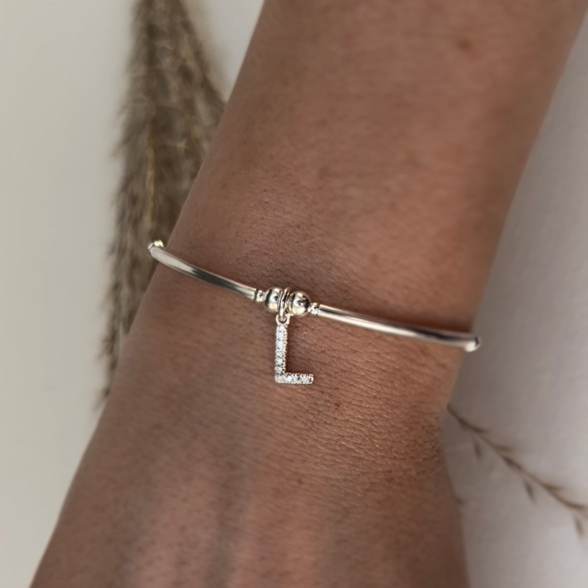 Diamanté Initial Bangle Bracelet - Beautiful Keepsakes