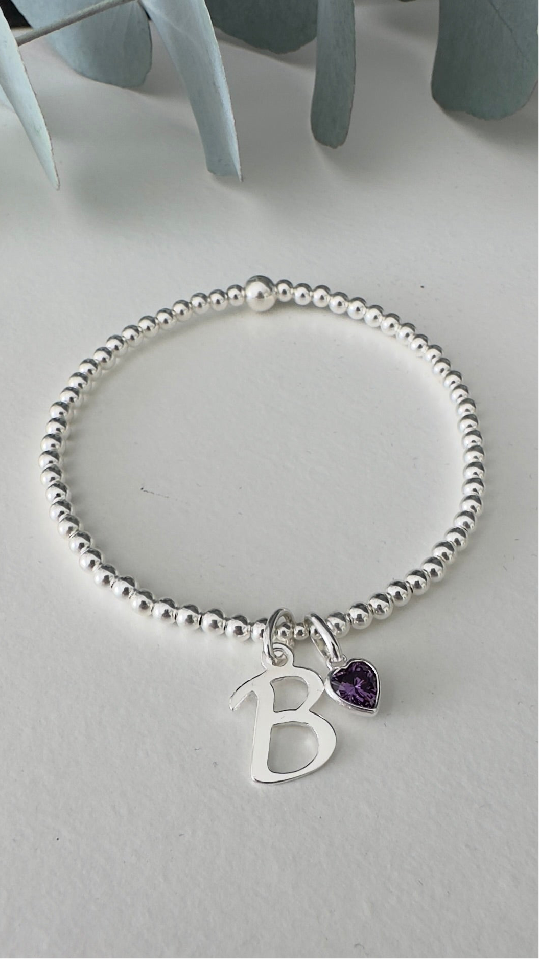 Personalised Initial Birthstone Heart Bracelet | Sterling Silver - Beautiful Keepsakes