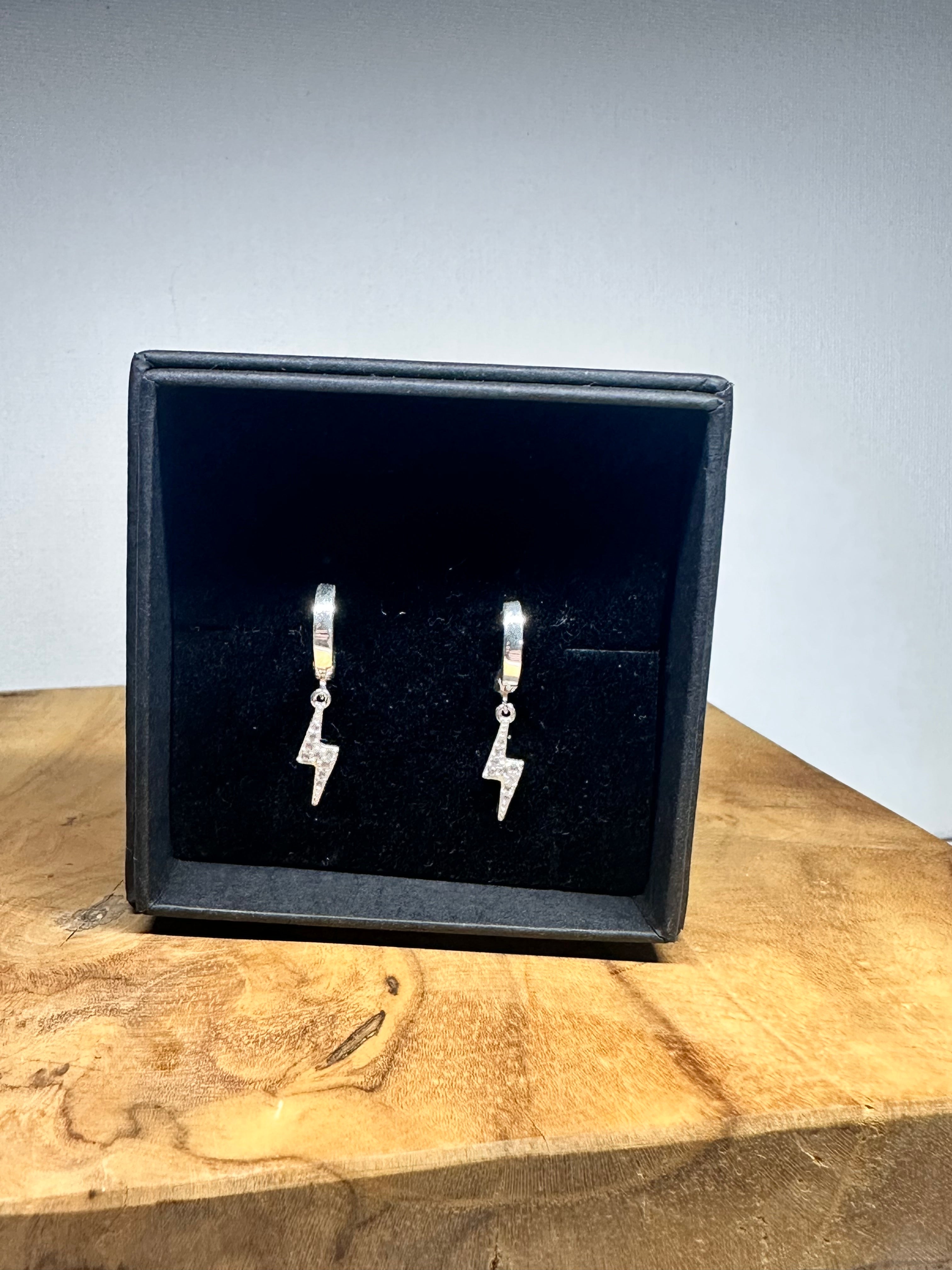 Diamanté Lightening Bolt Huggie Hoops - Beautiful Keepsakes