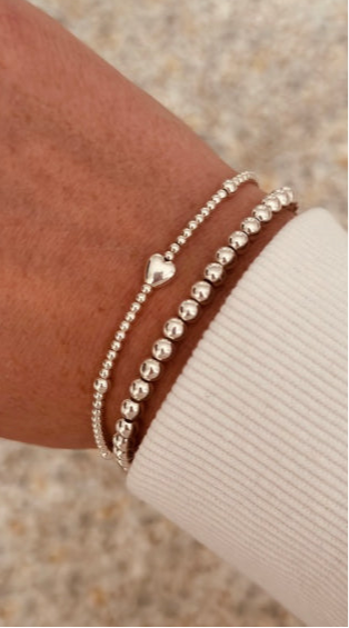 Sterling Silver Heart & Bead Bracelet Duo