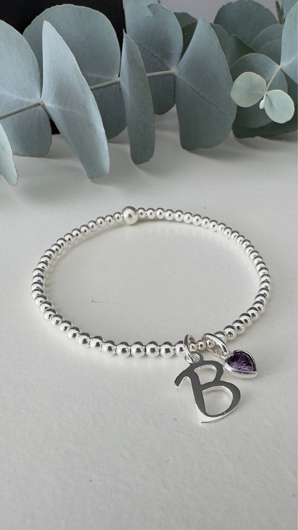 Personalised Initial Birthstone Heart Bracelet | Sterling Silver - Beautiful Keepsakes