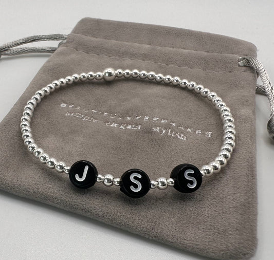 Black Letters Personalised Silver Bracelet - Beautiful Keepsakes