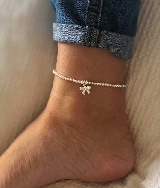 3mm Sterling Silver Bow Anklet Beautiful Keepsakes